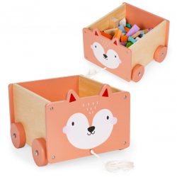 Detský drevený vozík na hračky - ružový | mačiatko je ideálny ako úložisko na kocky a iné menšie hračky. Je celý vyrobený z dreva.