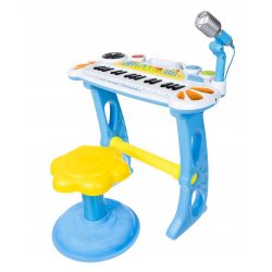 Detský klavír s mikrofónom a stoličkou | modrý