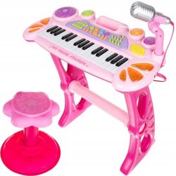 Detský klavír s mikrofónom a stoličkou | ružový