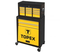 Skrinka na náradie TOPEX pozostáva z 2 modulov, ktoré majú dokopy šesť zásuviek. Značka TOPEX je zameraná na domácich majstrov.