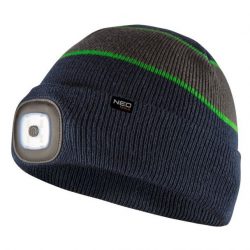 NEO čiapka s LED baterkou, tmavo modro-šedo-zelená WARM, je pracovná čiapka pre verných fanúšikov značky NEO TOOLS.