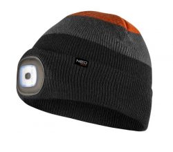 NEO čiapka s LED baterkou, čierno-šedo-oranžová WARM, je pracovná čiapka pre verných fanúšikov značky NEO TOOLS - vo farbách značky.
