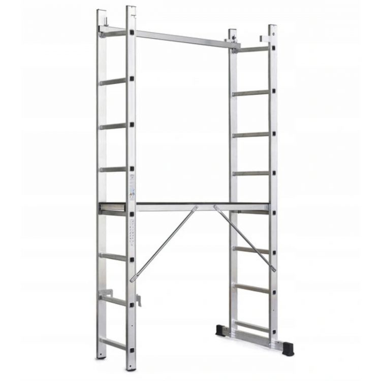 Rebríkové lešenie 2x7 150kg | AW23061 má odnímateľnú, protišmykovú pracovnú plošinu. Ľahké a odolné lešenie z hliníka.