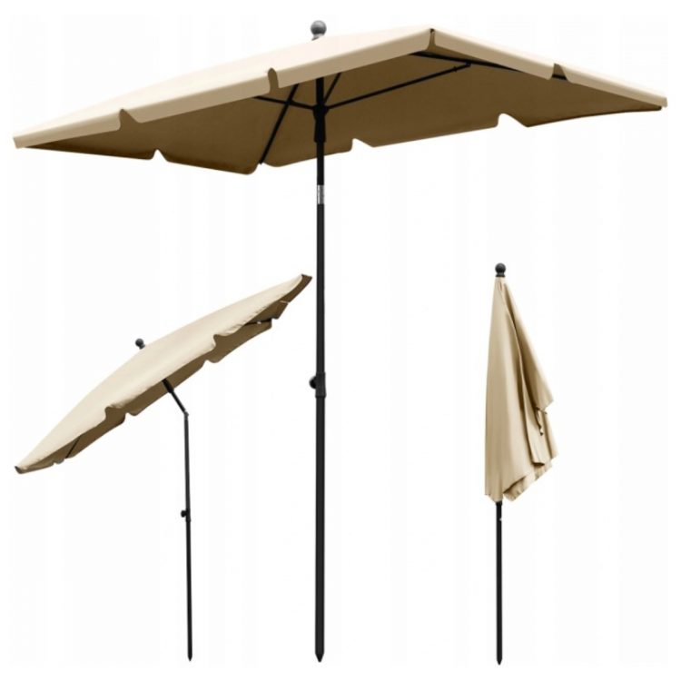 Záhradný slnečník - dáždnik obdĺžnikový 130x200cm | béžový má veľkú striešku 1,3x2m, vďaka čomu poskytuje veľmi dobrú ochranu