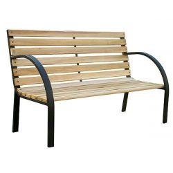 Drevená záhradná lavička EVERILD | 125x55x75 cm je vyrobená z dreva a kovu. Je ideálnym doplnkom pre posedenie v záhrade.