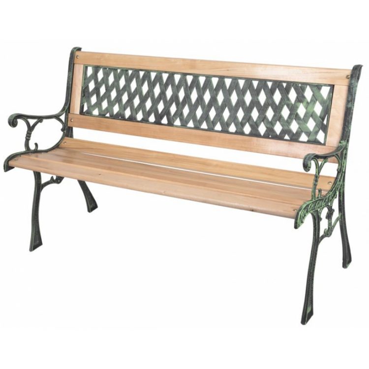 Záhradná drevená lavička GODIVA 122x54x73 cm - je vyrobená kombináciou dreva, plastu a kovu. Pekný a praktický doplnok do každej záhrady.