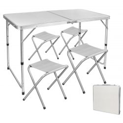 Kempingová skladacia súprava | stôl + 4 stoličky - kempingový set môžu využívať 4 osoby, dospelý aj deti. Nastaviteľná výška.