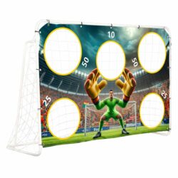 Futbalová bránka s plachtou a tréningovými otvormi | 180x122 cm - je vyrobená zo silných oceľových rúr. Odolná sieťovina a jednoduchá montáž.