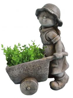 Dodajte svojej záhrade originálnosť! Keramický kvetináč - dievča s vozíkom ozdobí každú záhradu, či dvor. Môžete si doň zasadiť Váš obľúbený kvet.