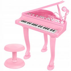 Detský klavír s mikrofónom a stoličkou - ružový