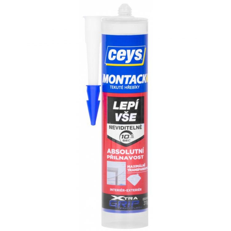 Montážne transparentné lepidlo Ceys MONTACK 315g - na lepenie všetkých typov materiálov na rôzne podklady vyžadujúce vždy čisté zakončenie.