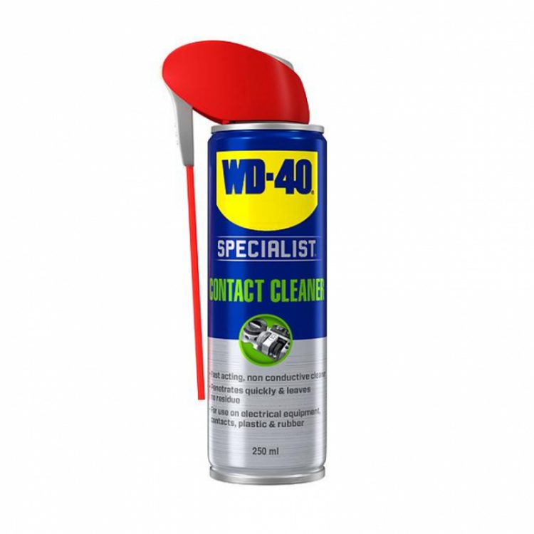 Rýchloschnúci čistič kontaktov WD-40 Specialist 250ml - nevodivý sprej, ktorý je vhodný na použitie na všetky citlivé elektrické komponenty.