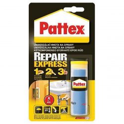 Univerzálna hmota na opravy Pattex Repair Express 48g - na lepenie kúpeľňového a kuchynského príslušenstva, opravu drevených výrobkov a iné.
