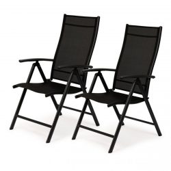 Záhradné stoličky 2ks - nastaviteľné | čierne - ideálne pre záhradu, balkón a terasu. Nastaviteľná chrbtová opierka - 7 úrovní nastavenia.