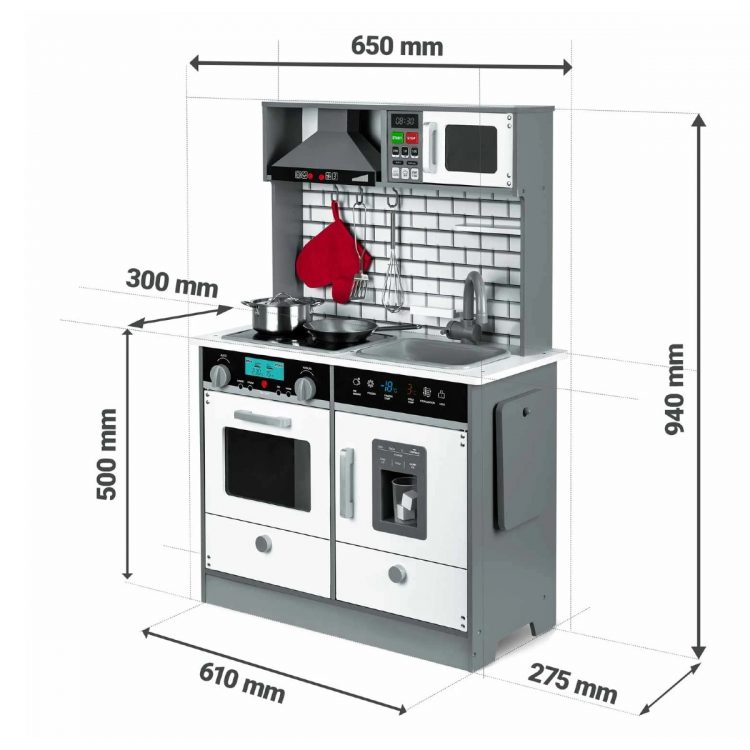 Moderná detská drevená kuchyňa + doplnky | šedá