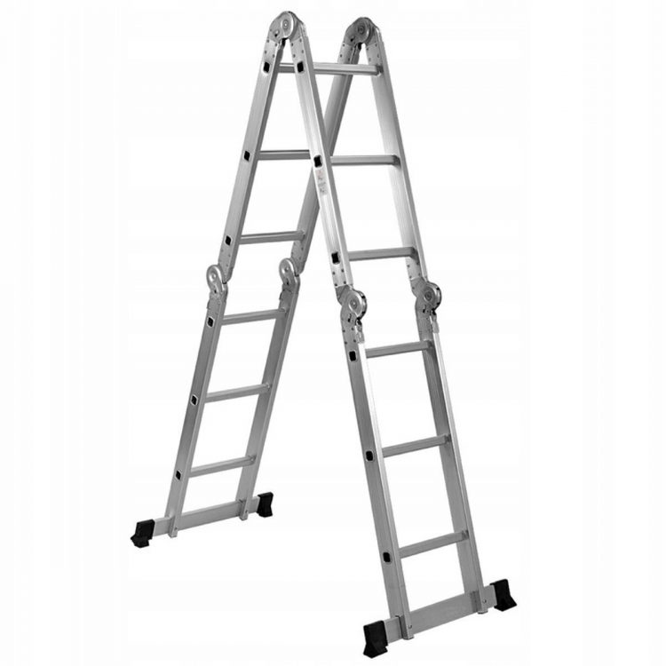 Multifunkčný hliníkový rebrík 4x3 | AW23110 - oporný rebrík, samostatne stojaci rebrík, pracovná plošina alebo schodiskový rebrík.