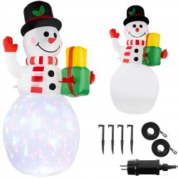 Nafukovací svietiaci snehuliak s LED projektorom 155cm - vianočný snehuliak má zabudovaný kompresor a otočný LED projektor. 8 svetelných sekvencií.