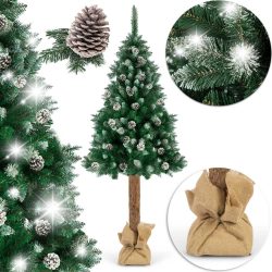 Umelý vianočný stromček s prírodným kmeňom 180cm + efekt mrazu STANDARD -zdobený šiškami, osadený na prírodnom kmeni borovice.