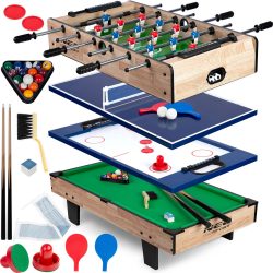 Multifunkčný hrací stôl 4v1 - drevený | NS-800 - stolný futbal, pingpongový stôl, vzdušný hokej, biliardový stôl. Potrebné príslušenstvo pre hry.