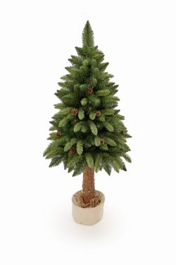 Umelý vianočný stromček na pníku so šiškami PREMIUM | 1.65m - je osadený na prírodnom kmeni borovice. Je ozdobený prírodnými šiškami.