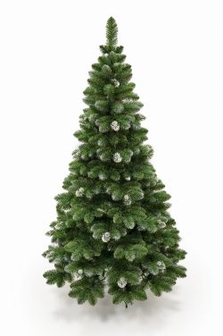Umelý vianočný stromček s efektom mrazu PREMIUM | 1.6m - vonkajšie špičky vetvičiek sú navyše zdobené šiškami s trblietavými farbami s efektom mrazu.