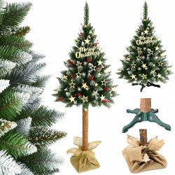 Vianočný stromček na prírodnom kmeni - borovica diamantová | 160cm - imitácia snehu a kryštálikov na konárikoch a perleťové trblietky.
