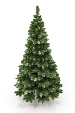 Umelý vianočný stromček s efektom mrazu PREMIUM | 2.5m - vonkajšie špičky vetvičiek sú navyše zdobené šiškami s trblietavými farbami s efektom mrazu.