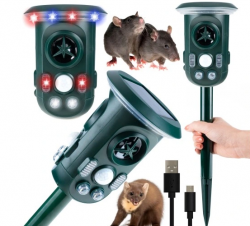Účinný odpudzovač zvierat fungujúci na princípe vyžarovania rôznych frekvencií ultrazvuku a silného LED svetla. Vydávané zvuky a svetelné záblesky efektívne odplašia zvieratá.
