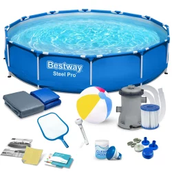 Bazén 15v1, 366 x 76 cm Bestway® Steel Pro™ | 56681 obsahuje okrem bazéna 15 ďalších praktických doplnkov, ktoré k nemu neodmysliteľne patria.