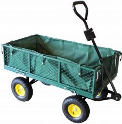 Záhradný prepravný vozík, zelený, 450 kg, Gardenline | WOZ6841 vyrobený z odolných materiálov. Bočné steny sa dajú sklopiť.