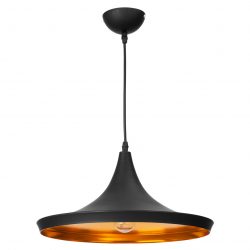 Závesná lampa, čierna, Sona | LP-42012/1P BLACK vyrobená z hliníka a lakovaná na čierno. Vnútorná zlatá farba jej dodáva na elegancii.