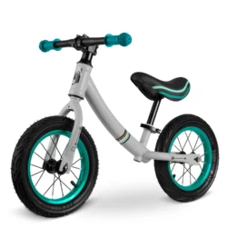 Detský balančný bicykel, šedo-tyrkysový | Ricokids, na ktorom si dieťa rýchlo zvykne na techniku ​​jazdy, ba čo viac - bude sa skvele baviť.