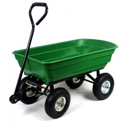 Záhradný prepravný vozík, zelený, 75 l, dvojfunkčný | Gardenline vyrobený z odolného PVC a kovového rámu, určený na prepravu ľahkých a ťažkých nákladov.