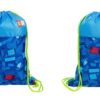 Batoh na prezúvky, Bambino, 34 cm x 43 cm | modrý na topánky alebo gymnastiku má dvojité bočné šnúrky, ktoré umožňujú nosiť tašku v rukách a na chrbte.