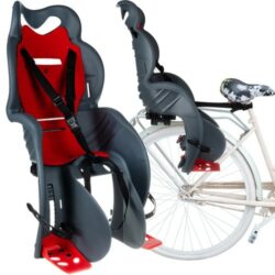 Detská sedačka na bicykel / cyklosedačka, 22kg | sivo-červená, pre bezpečnosť vášho dieťaťa má sedačka 3-bodové bezpečnostné pásy. 