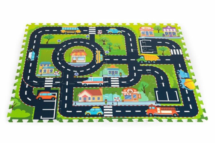 Penová podložka, puzzle, dopravné ihrisko | 114 x 86 cm pozostáva z 12 ks puzzlí, ktoré sa dajú ľubovoľne kombinovať. Je pre deti úplne bezpečná.
