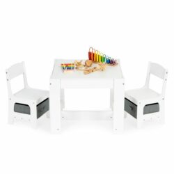 Sada detského nábytku, stôl + 2 stoličky, biela | Eco Toys, dokonale zapadne do dekorácie detských izieb, herní alebo čakární.