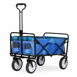 Záhradný skladací vozík, modrý, 100 l | do 80 kg je ako stvorený do záhrady alebo na dovolenku. Umožňuje prepravovať všetky druhy malých nákladov.