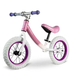 Detský balančný bicykel, Ricokids | bielo-ružový, zlepšuje koncentráciu, nadobúda lepšiu koordináciu pohybu, začne dobrodružstvo s fyzickou aktivitou.