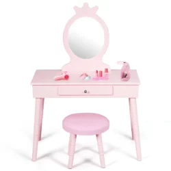 Detský toaletný stolík so zrkadlom + taburetka | ružový je ideálnym darčekom pre vaše dievčatko. Ideálny na umiestnenie do detskej izbičky.