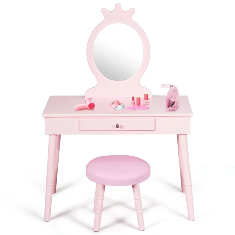 Detský toaletný stolík so zrkadlom + taburetka | ružový je ideálnym darčekom pre vaše dievčatko. Ideálny na umiestnenie do detskej izbičky.