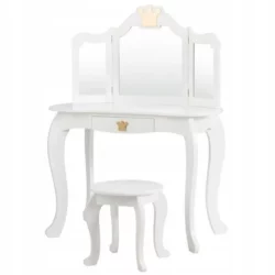 Detský toaletný stolík, zrkadlo + taburetka | biely je ideálnym darčekom pre vaše dievčatko. Toaletný stolík možno premeniť na písací stôl.