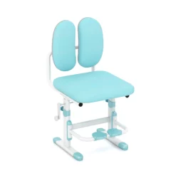 Ergonomická, výškovo nastaviteľná detská stolička | modrá, má dvojitú chrbtovú opierku, ktorá pomáha dobre priliehať k zakriveniu chrbta detí.