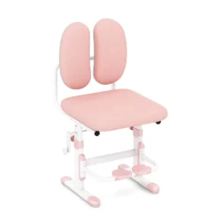 Ergonomická, výškovo nastaviteľná detská stolička | ružová, má dvojitú chrbtovú opierku, ktorá pomáha dobre priliehať k zakriveniu chrbta detí.