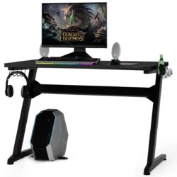 Herný stôl v tvare Z, čierny | 120 x 60 x 76 cm poskytuje dostatok miesta pre váš monitor, PC, notebook, reproduktory a ďalšie.