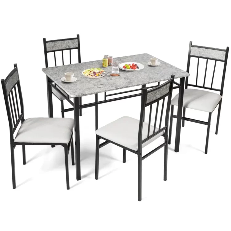 Jedálenská zostava, 5-dielna, mramorová textúra | stôl + 4 stoličky bude skvelým doplnkom vašej jedálne. Prinesie do izby jednoduchý aj luxusný štýl.