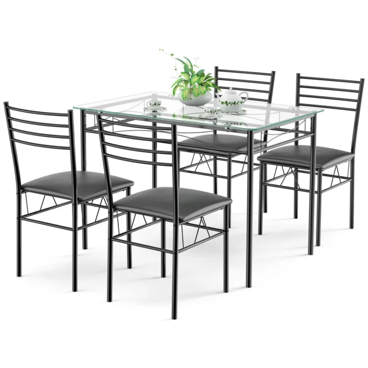 Jedálenská zostava, 5-dielna, čierna | stôl + 4 stoličky je ideálna na ozdobenie vašej jedálne, ponúkne vám a vašim hosťom pohodlné sedenie.