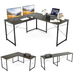 Počítačový stôl, L tvar, 240 cm | rustikálna hnedá, je variabilný v 2 rôznych formách vyskladania, použiteľný pre rôzne typy domov.