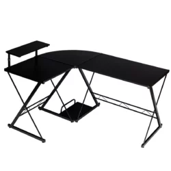 Počítačový stôl v tvare L, čierny | 112 x 147 cm, sa perfektne hodí do každého rohu vašej kancelárie a študovne. Možno ho rozdeliť na dva samostatné stoly.