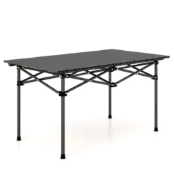 Prenosný turistický stôl, hliníkový, 95 x 55 x 49 cm | čierny, ponúka priestranný priestor vhodný na umiestnenie 4-6 osôb. Na kempovanie, piknik, turistiku atď.
